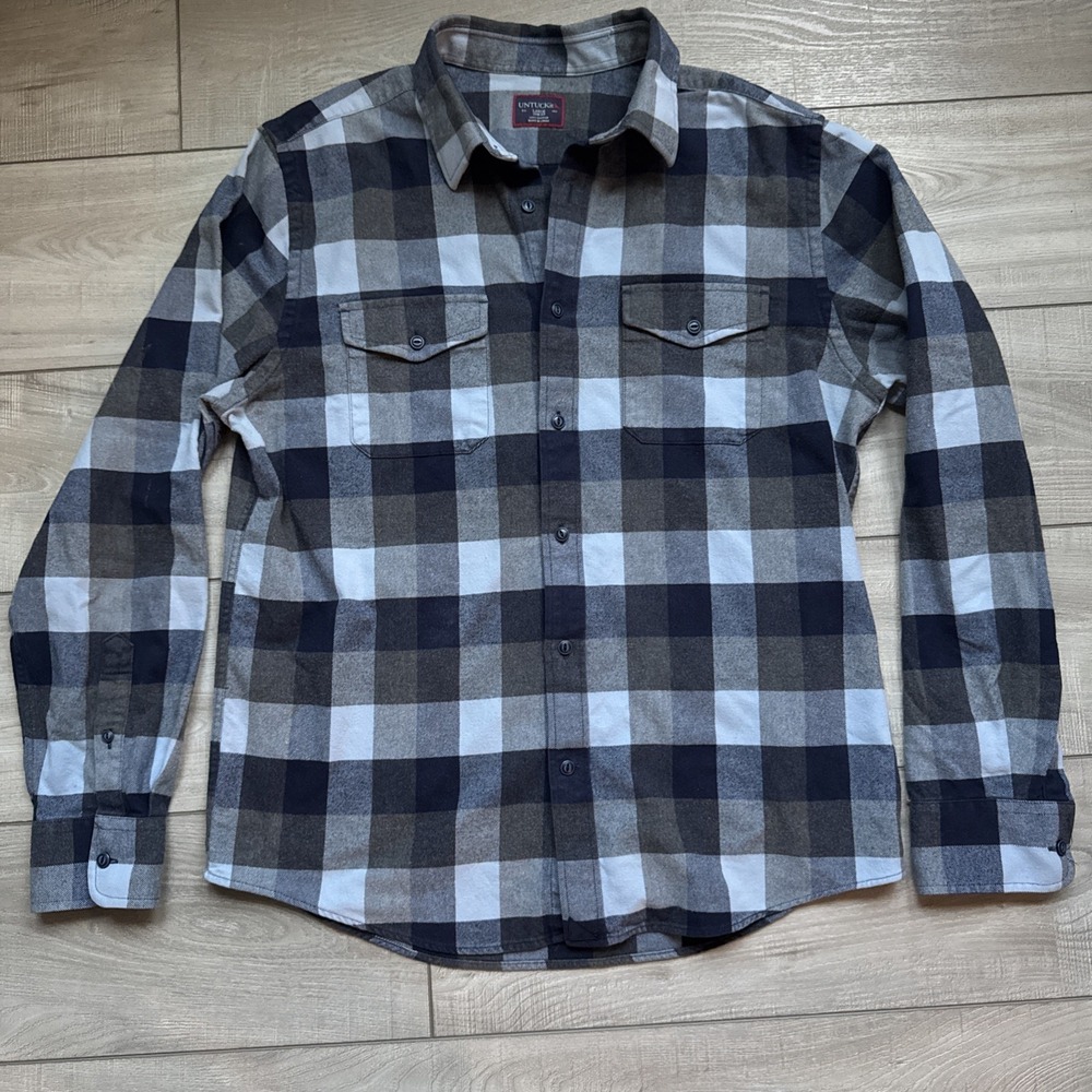 UNTUCKit Piron Mens L Blue Plaid Long Sleeve Button Up‎ Flannel Shirt